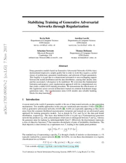 Stabilizing Training of Generative Adversarial Networks through
  Regularization