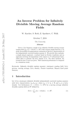 An Inverse Problem for Infinitely Divisible Moving Average Random Fields