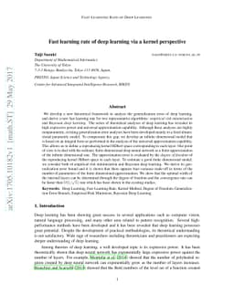 Fast learning rate of deep learning via a kernel perspective