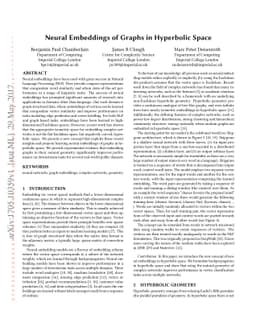 Neural Embeddings of Graphs in Hyperbolic Space