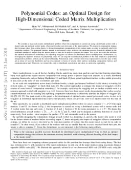 Polynomial Codes: an Optimal Design for High-Dimensional Coded Matrix
  Multiplication