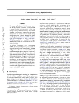 Constrained Policy Optimization