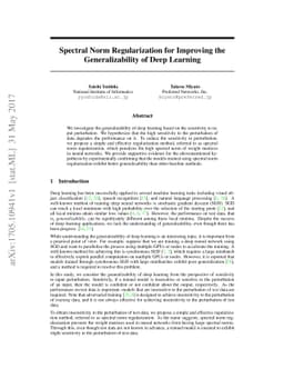 Spectral Norm Regularization for Improving the Generalizability of Deep
  Learning