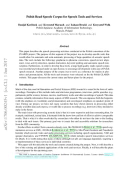 Polish Read Speech Corpus for Speech Tools and Services