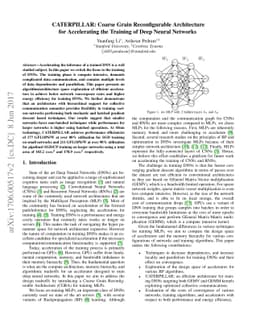 CATERPILLAR: Coarse Grain Reconfigurable Architecture for Accelerating
  the Training of Deep Neural Networks