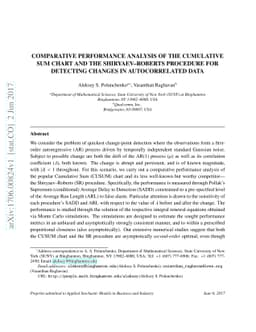 Comparative Performance Analysis of the Cumulative Sum Chart and the
  Shiryaev-Roberts Procedure for Detecting Changes in Autocorrelated Data