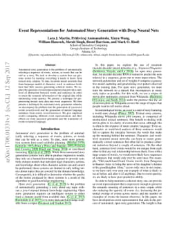 Event Representations for Automated Story Generation with Deep Neural
  Nets