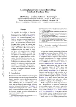 Learning Paraphrastic Sentence Embeddings from Back-Translated Bitext