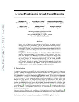 Avoiding Discrimination through Causal Reasoning