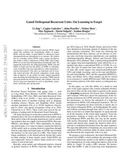 Gated Orthogonal Recurrent Units: On Learning to Forget