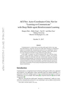 ACCNet: Actor-Coordinator-Critic Net for "Learning-to-Communicate" with
  Deep Multi-agent Reinforcement Learning