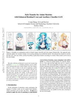 Style Transfer for Anime Sketches with Enhanced Residual U-net and
  Auxiliary Classifier GAN
