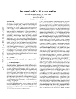 Decentralized Certificate Authorities