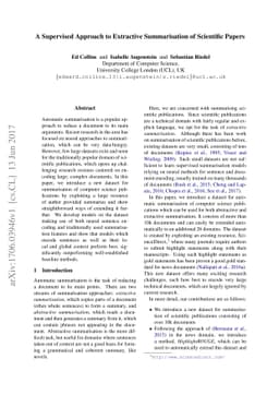 A Supervised Approach to Extractive Summarisation of Scientific Papers