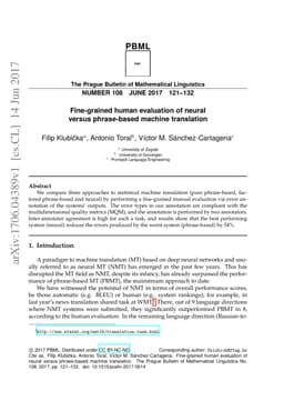 Fine-grained human evaluation of neural versus phrase-based machine
  translation