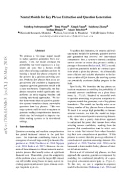 Neural Models for Key Phrase Detection and Question Generation