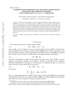 Componentwise different tail solutions for bivariate stochastic
  recurrence equations -- with application to GARCH(1,1) processes --