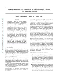 meProp: Sparsified Back Propagation for Accelerated Deep Learning with
  Reduced Overfitting