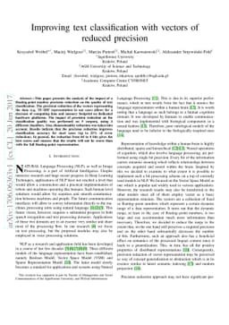 Improving text classification with vectors of reduced precision