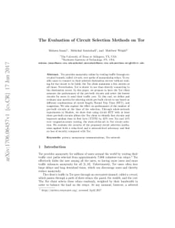 The Evaluation of Circuit Selection Methods on Tor