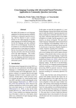 Cross-language Learning with Adversarial Neural Networks: Application to
  Community Question Answering