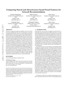 Comparing Neural and Attractiveness-based Visual Features for Artwork
  Recommendation
