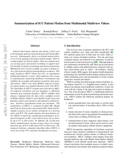 Summarization of ICU Patient Motion from Multimodal Multiview Videos
