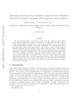 Dynamical selection of Nash equilibria using Experience Weighted
  Attraction Learning: emergence of heterogeneous mixed equilibria