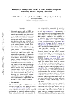 Relevance of Unsupervised Metrics in Task-Oriented Dialogue for
  Evaluating Natural Language Generation
