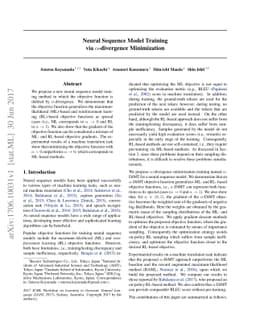 Neural Sequence Model Training via $α$-divergence Minimization