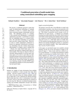 Conditional generation of multi-modal data using constrained embedding
  space mapping