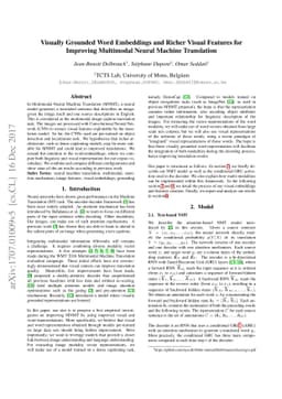 Visually Grounded Word Embeddings and Richer Visual Features for
  Improving Multimodal Neural Machine Translation