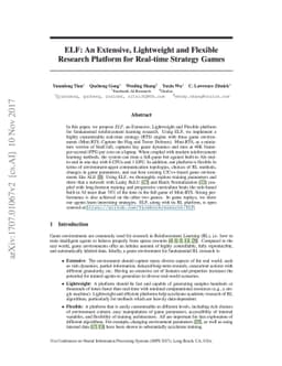 ELF: An Extensive, Lightweight and Flexible Research Platform for
  Real-time Strategy Games