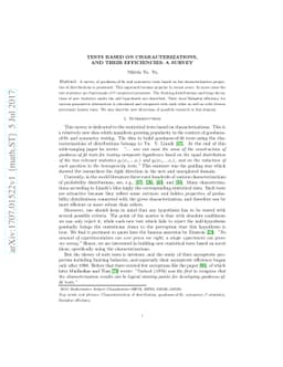 Tests based on characterizations, and their efficiencies: a survey