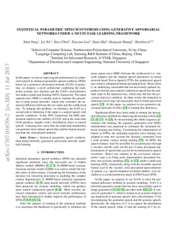 Statistical Parametric Speech Synthesis Using Generative Adversarial
  Networks Under A Multi-task Learning Framework