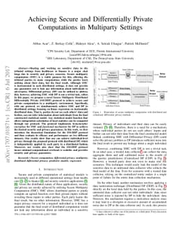 Achieving Secure and Differentially Private Computations in Multiparty
  Settings