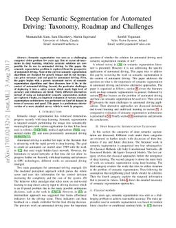 Deep Semantic Segmentation for Automated Driving: Taxonomy, Roadmap and
  Challenges