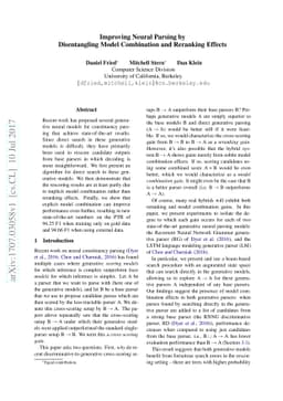 Improving Neural Parsing by Disentangling Model Combination and
  Reranking Effects