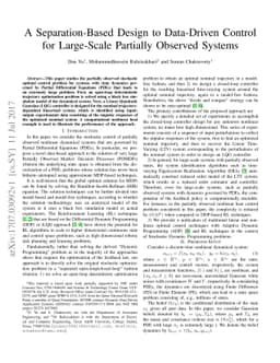 A Separation-Based Design to Data-Driven Control for Large-Scale
  Partially Observed Systems