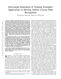 Adversarial Generation of Training Examples: Applications to Moving
  Vehicle License Plate Recognition