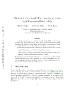Efficient mixture model for clustering of sparse high dimensional binary
  data