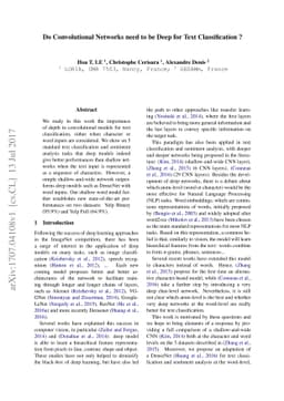 Do Convolutional Networks need to be Deep for Text Classification ?