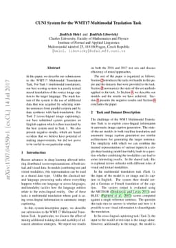 CUNI System for the WMT17 Multimodal Translation Task