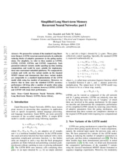 Simplified Long Short-term Memory Recurrent Neural Networks: part I