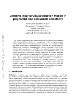 Learning linear structural equation models in polynomial time and sample
  complexity