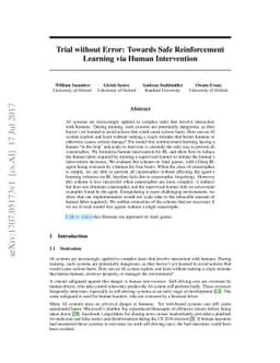 Trial without Error: Towards Safe Reinforcement Learning via Human
  Intervention