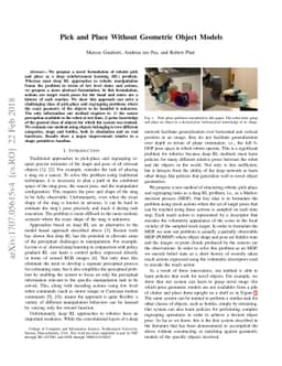 Pick and Place Without Geometric Object Models