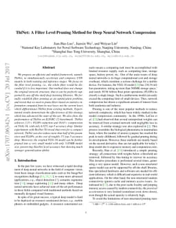 ThiNet: A Filter Level Pruning Method for Deep Neural Network
  Compression