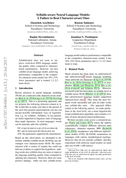 Syllable-aware Neural Language Models: A Failure to Beat Character-aware
  Ones
