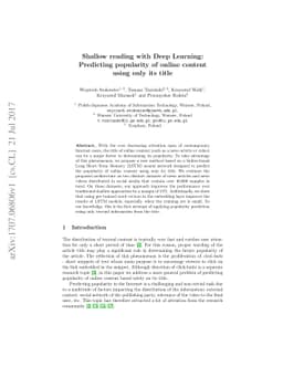 Shallow reading with Deep Learning: Predicting popularity of online
  content using only its title